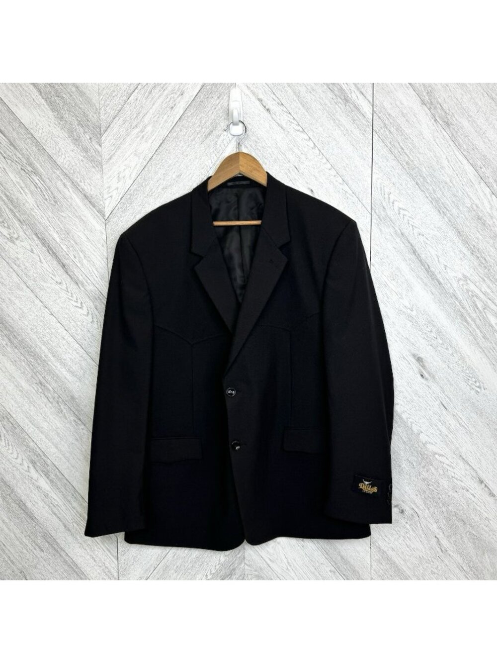 Dallas Western Blazer Sport Coat Jacket Mens Size 44R Solid Black Cowboy Ranch